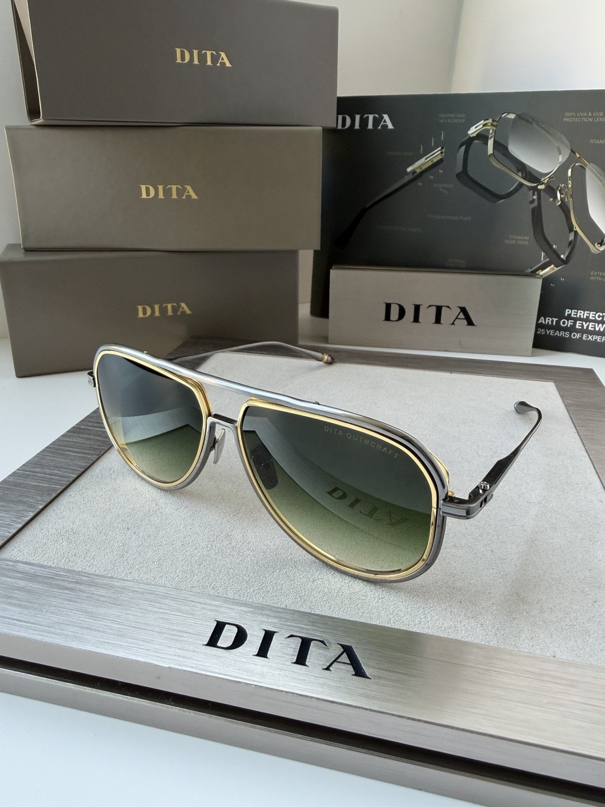Dita Outrcraft Dts188-02 Silver Yellow Gold Green Gradient Sunglasses Authentic